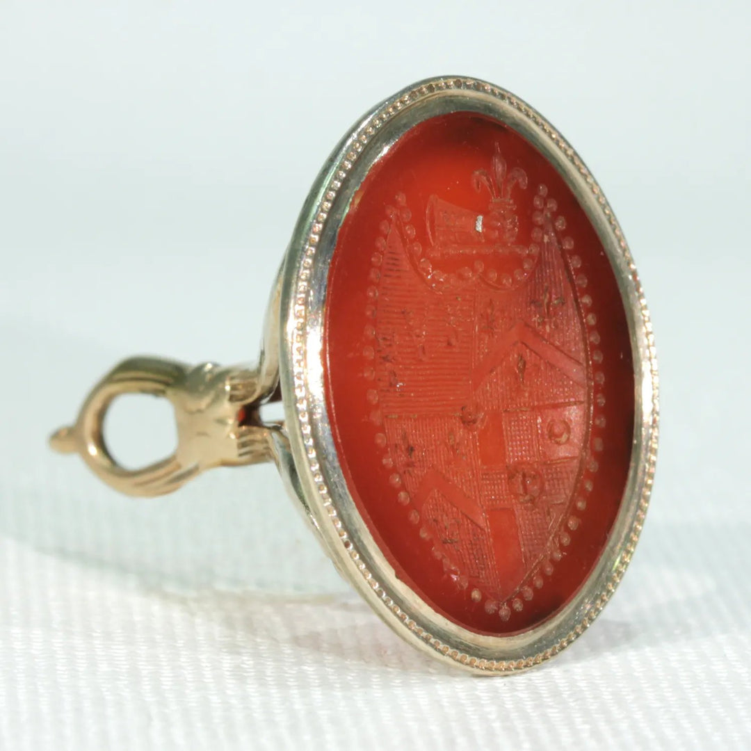 Victorian Gold Carnelian Armorial Seal Fob Pendant 9k Gold