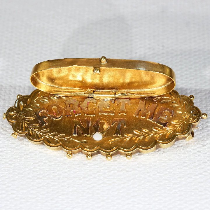 Victorian Hidden Message Brooch Pin 'Forget Me Not'