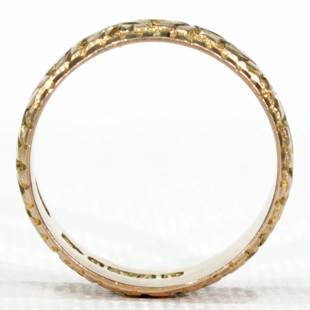 Victorian Leaves 9k Gold Wedding Band Ring Sz 6
