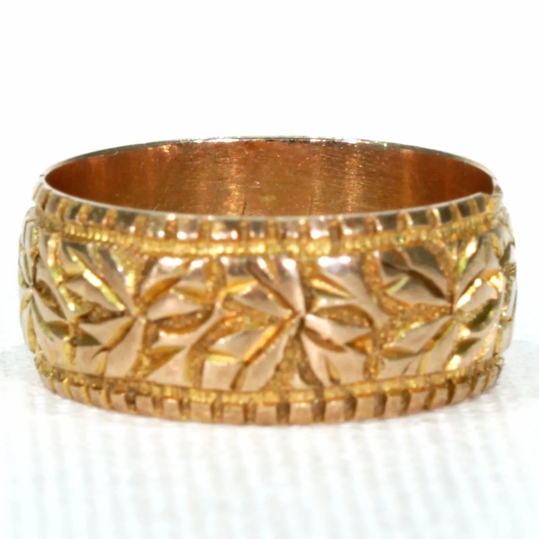 Victorian Leaves 9k Gold Wedding Band Ring Sz 6