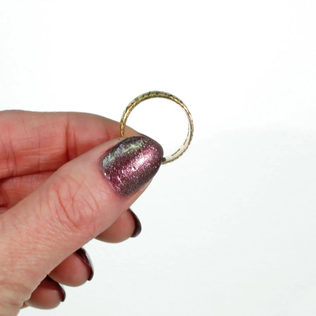 Victorian Leaves 9k Gold Wedding Band Ring Sz 6