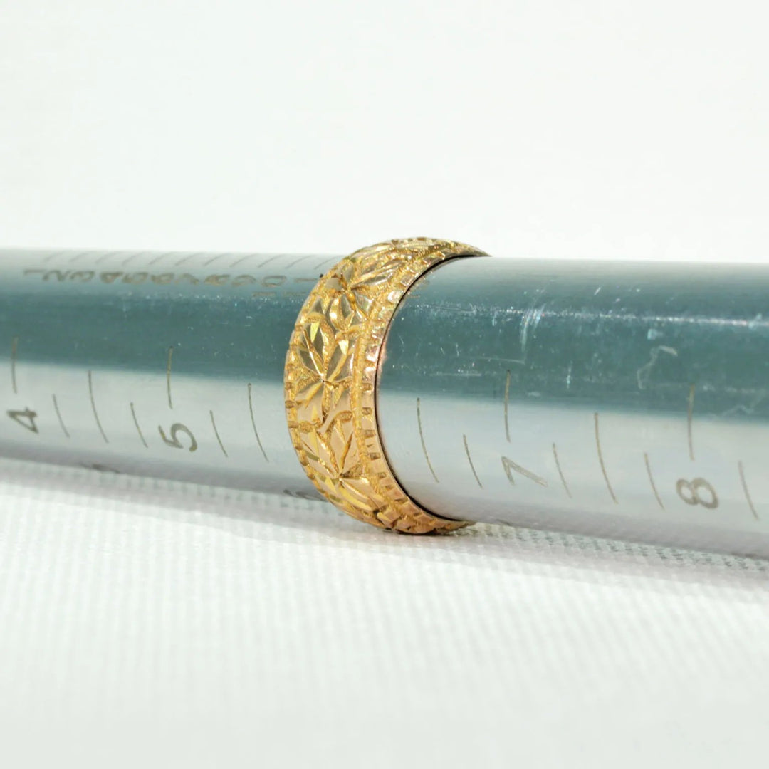 Victorian Leaves 9k Gold Wedding Band Ring Sz 6