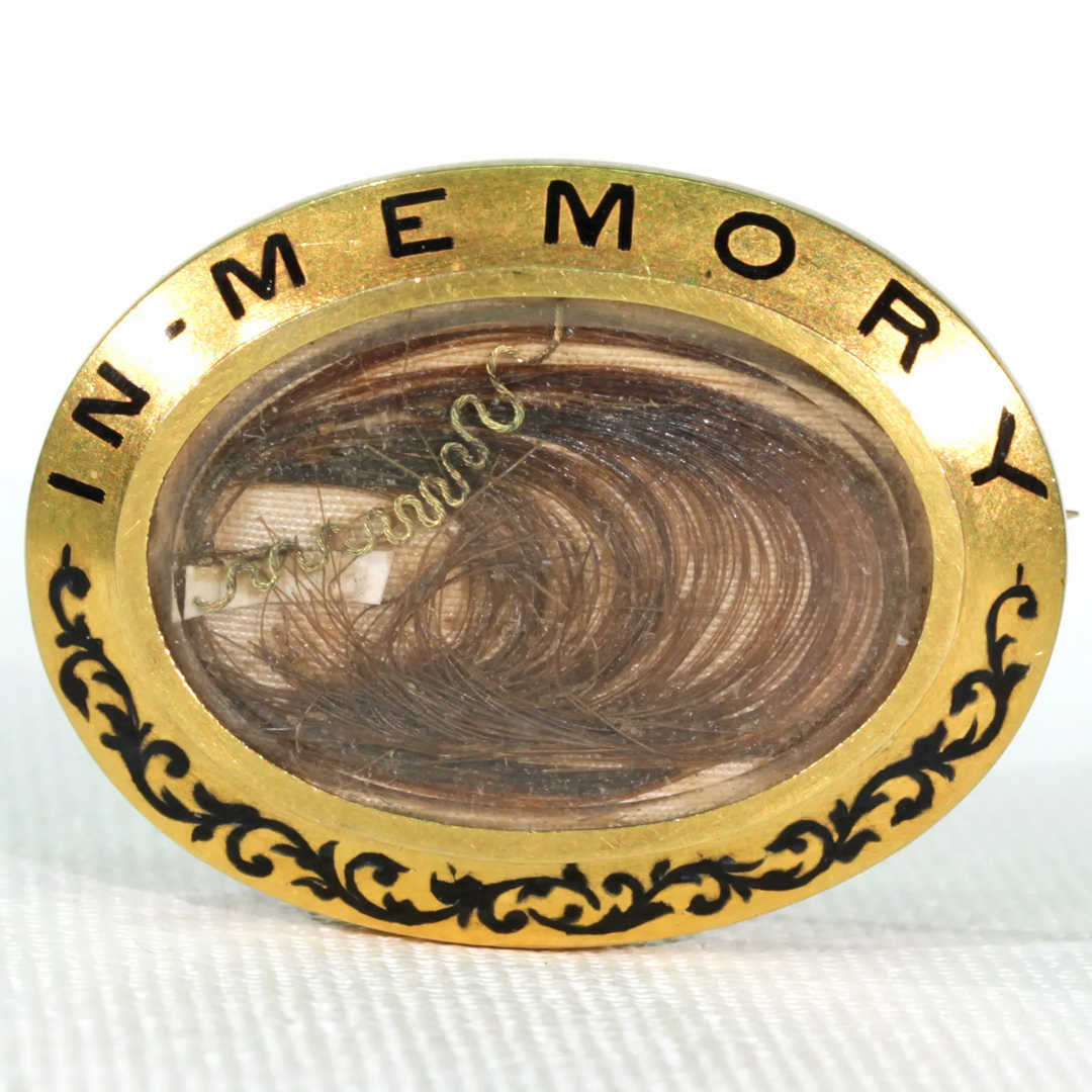 Victorian Memorial Enamel Gold Brooch Pin Inscribed 1879 'Dear Helen'