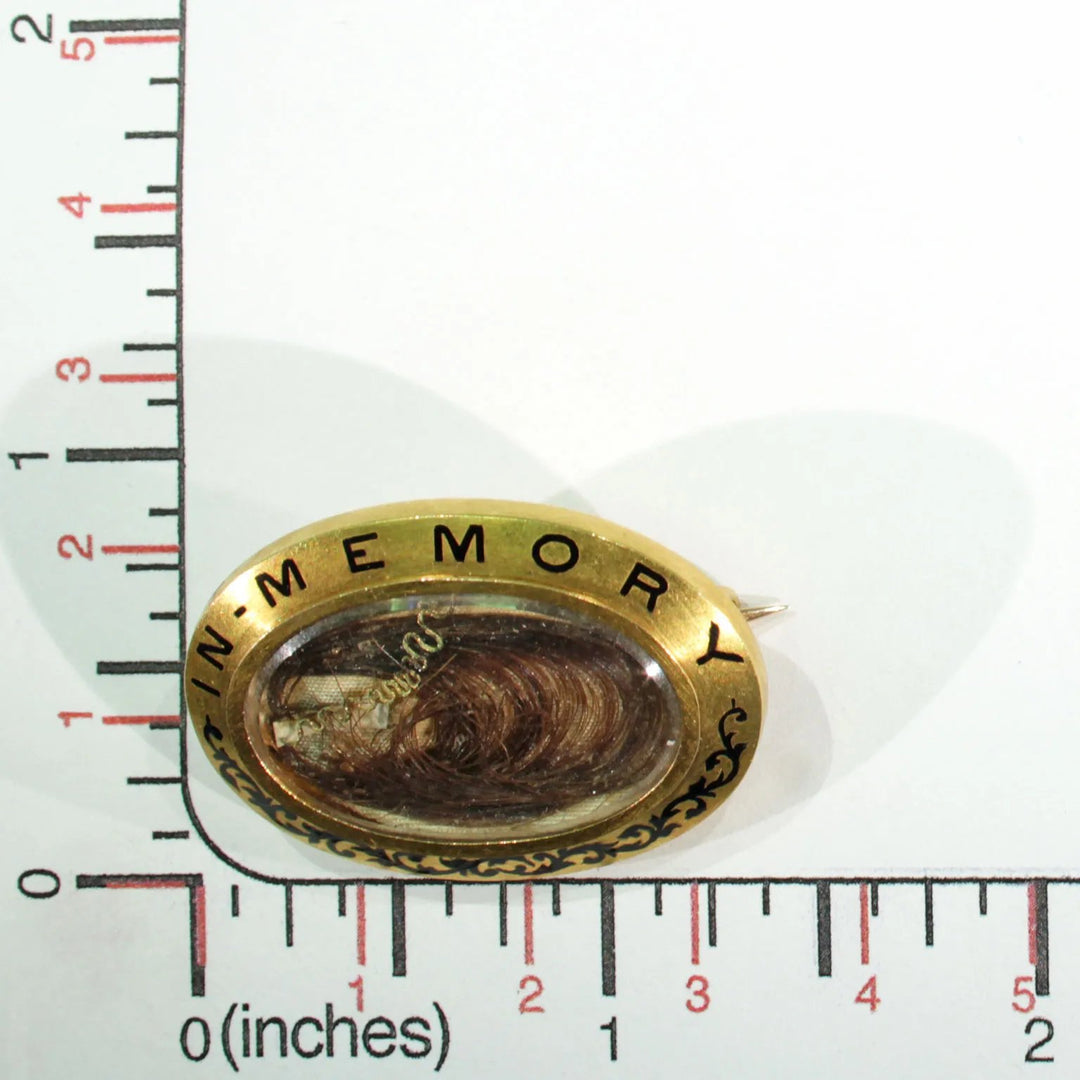 Victorian Memorial Enamel Gold Brooch Pin Inscribed 1879 'Dear Helen'