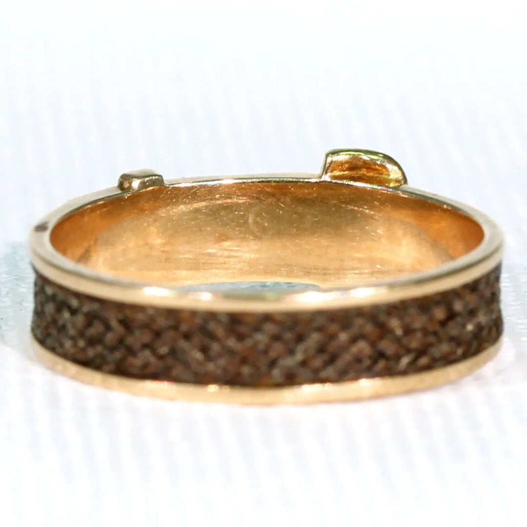 Victorian Memorial Hair Buckle Ring 15k Gold