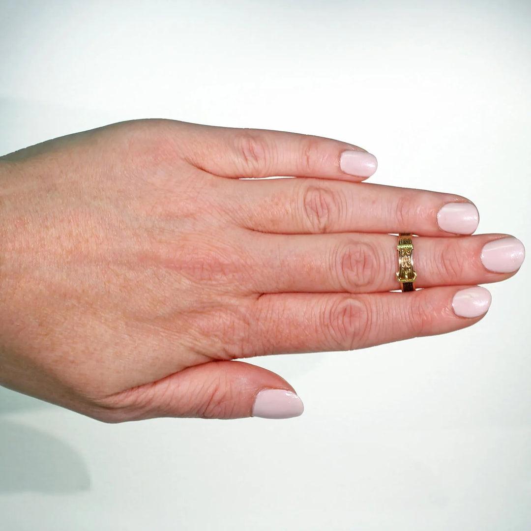 Victorian Memorial Hair Buckle Ring 15k Gold