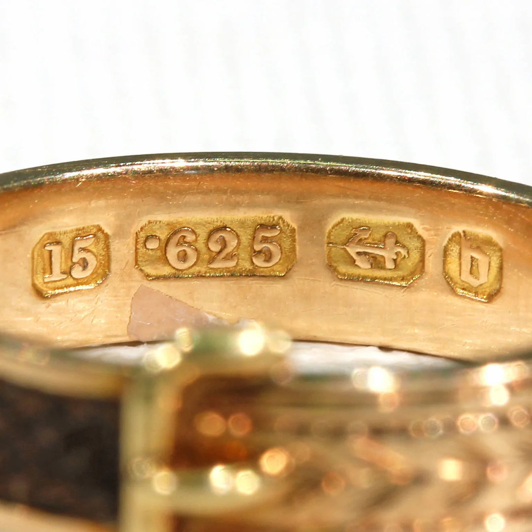 Victorian Memorial Hair Buckle Ring 15k Gold