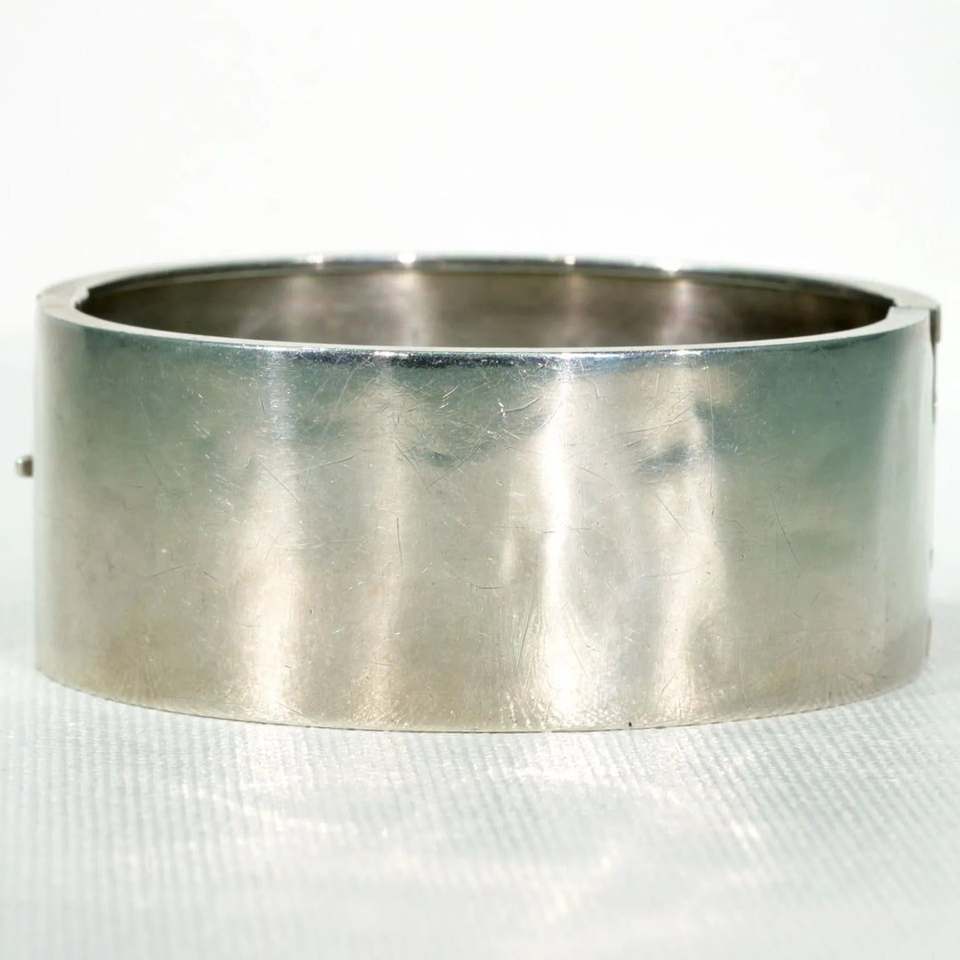 Victorian Morning Glory Silver Bangle Bracelet Gold Accents