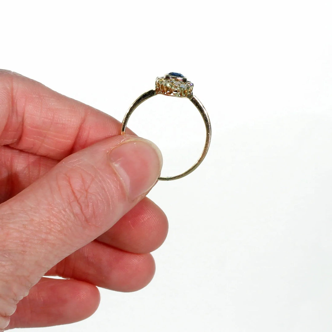 Victorian Navette Sapphire Diamond Cluster Ring