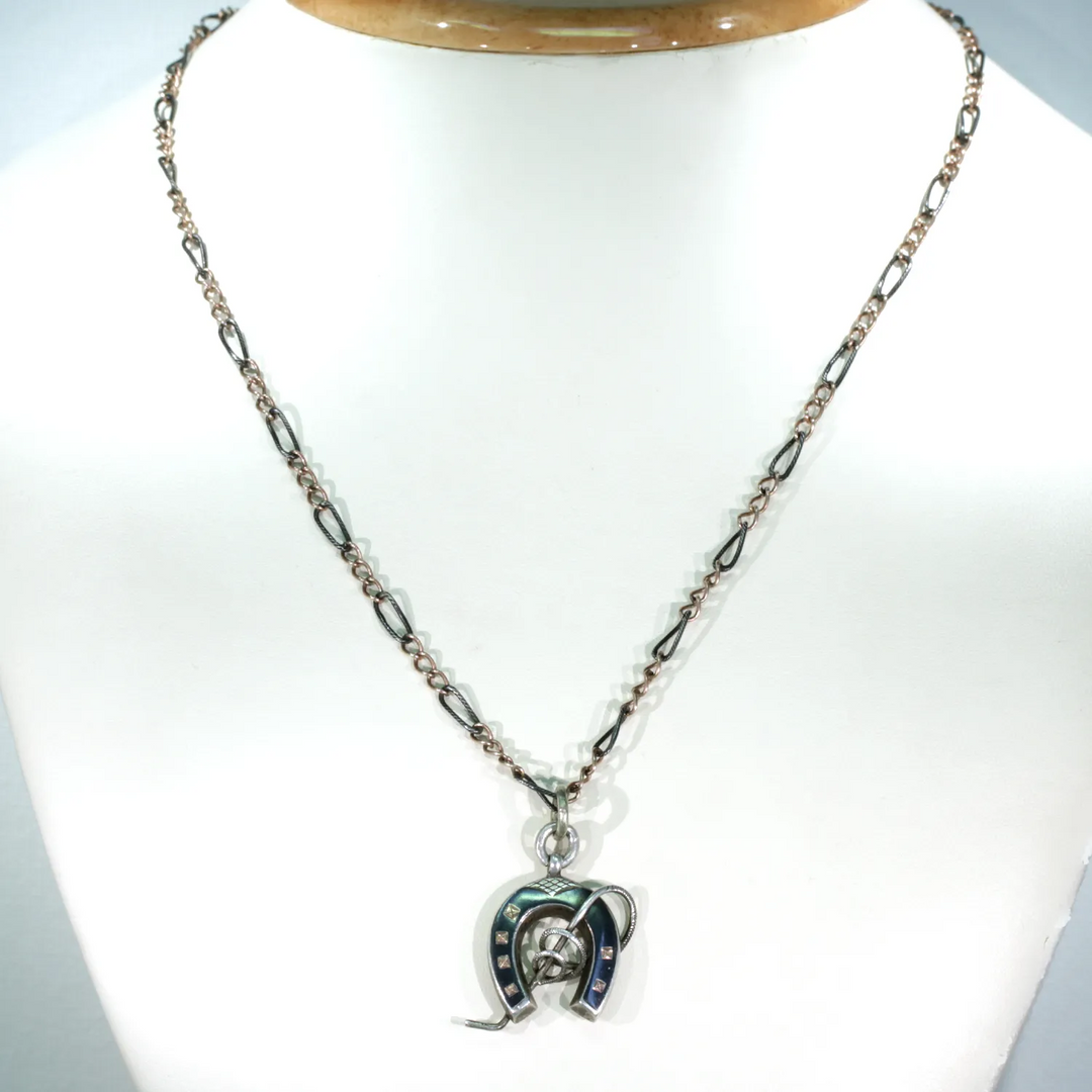 Victorian Niello Horseshoe Crop Necklace Niello Chain