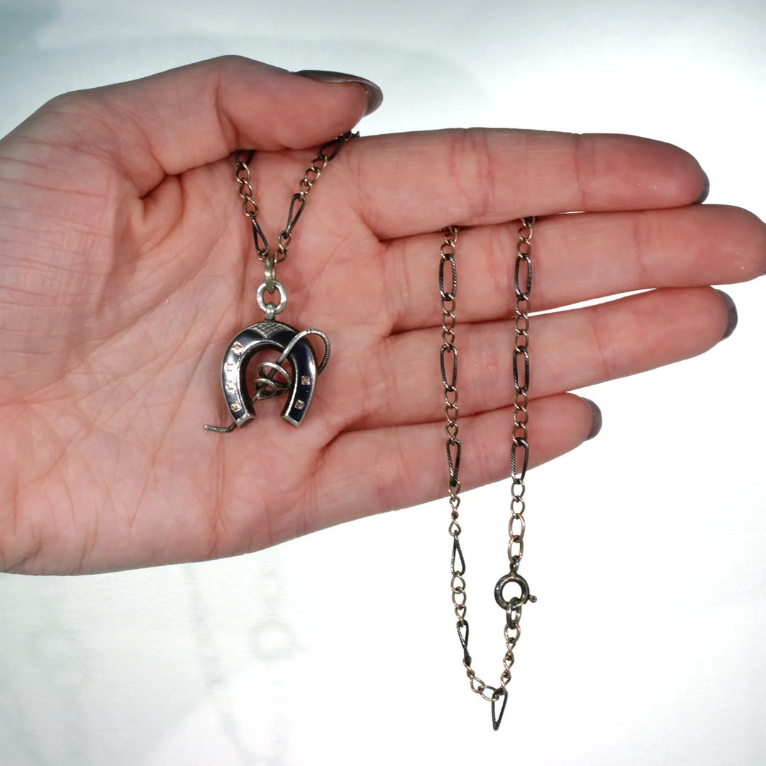 Victorian Niello Horseshoe Crop Necklace Niello Chain