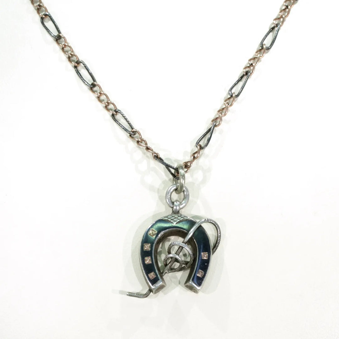 Victorian Niello Horseshoe Crop Necklace Niello Chain