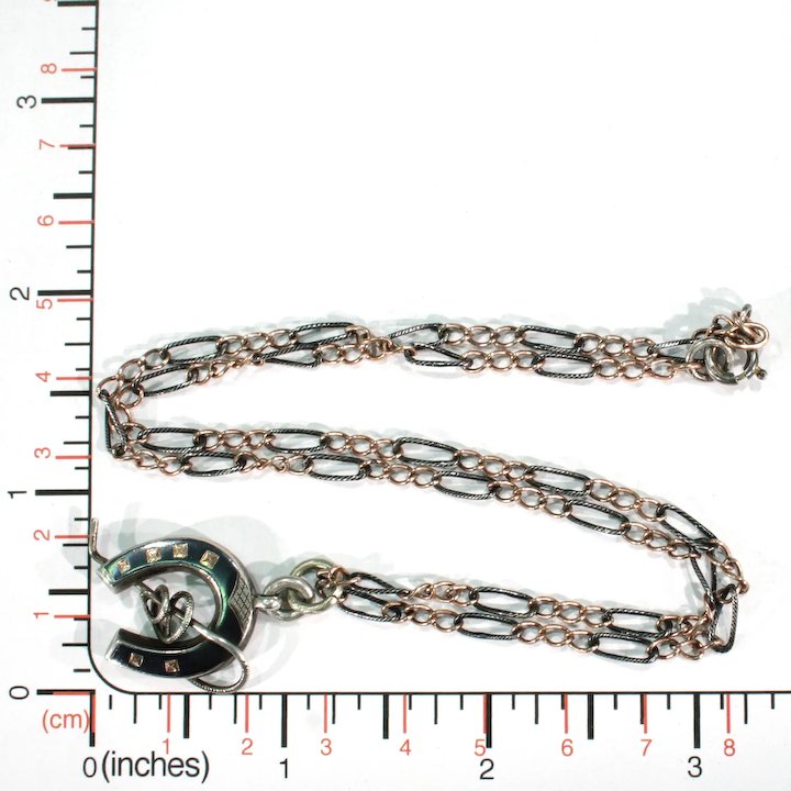 Victorian Niello Horseshoe Crop Necklace Niello Chain