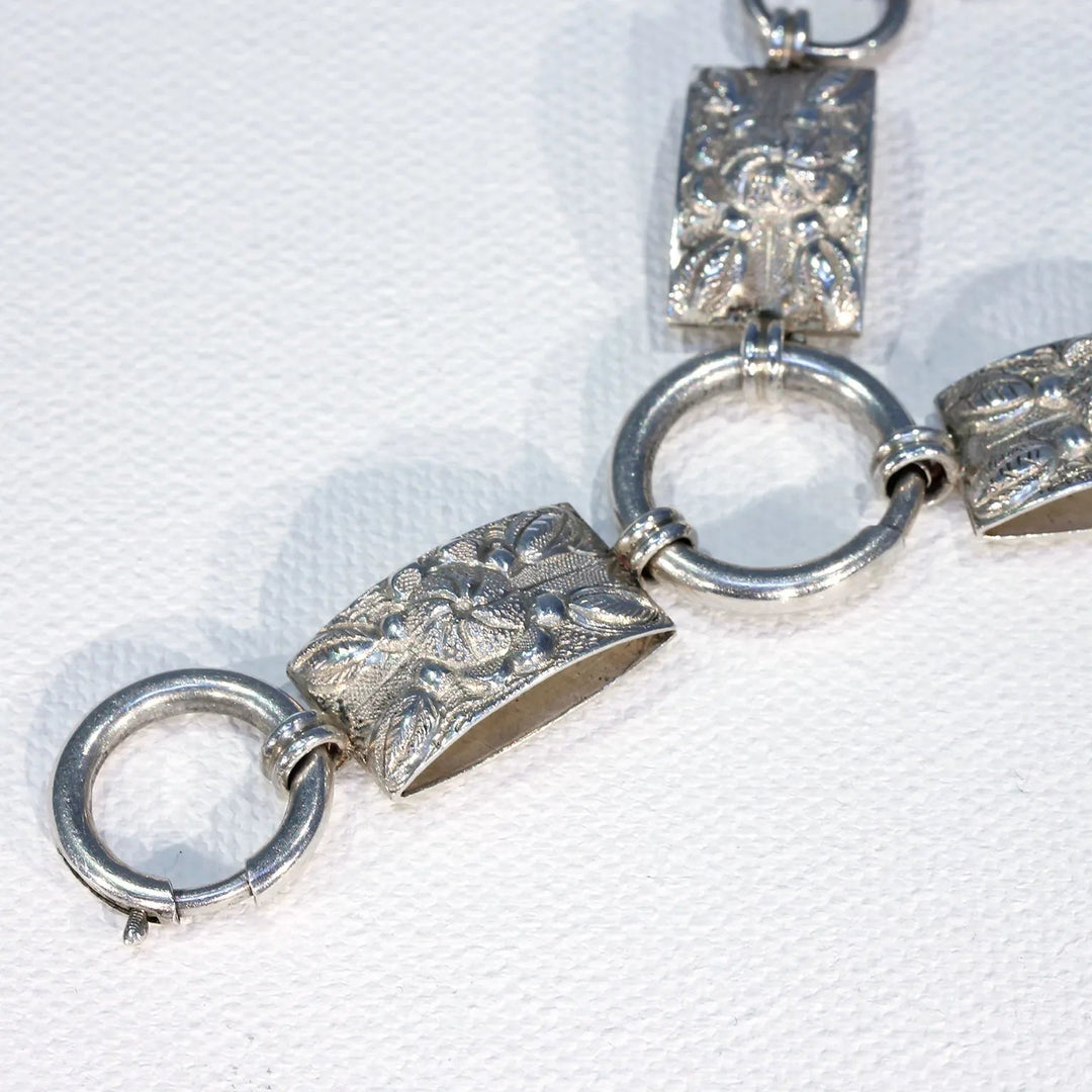 Victorian Repousséd Floral Collar Necklace in Sterling Silver