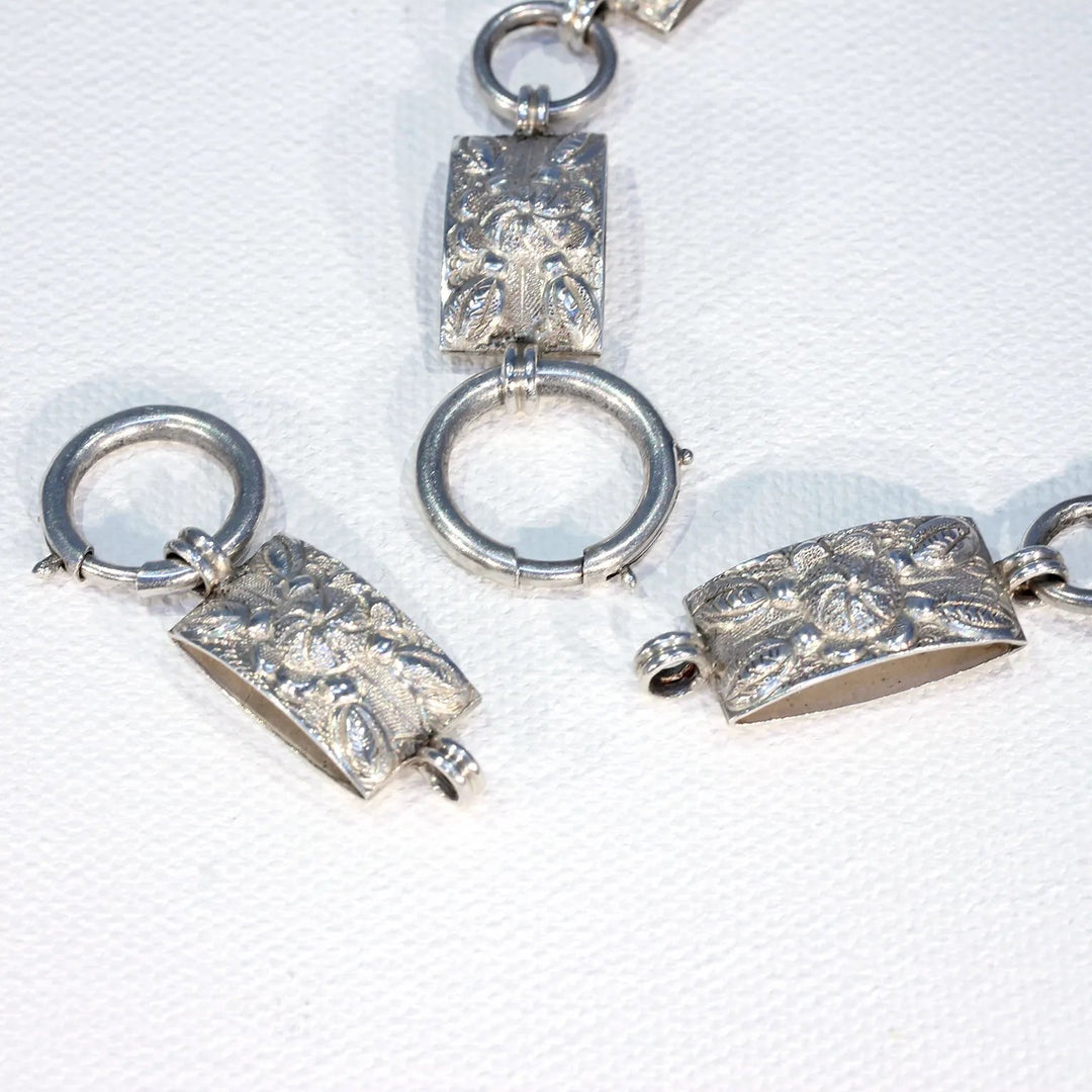 Victorian Repousséd Floral Collar Necklace in Sterling Silver