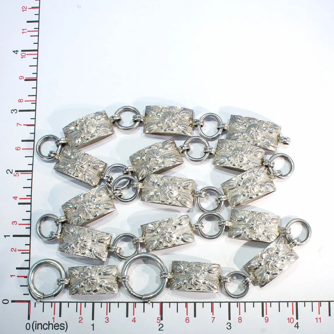 Victorian Repousséd Floral Collar Necklace in Sterling Silver