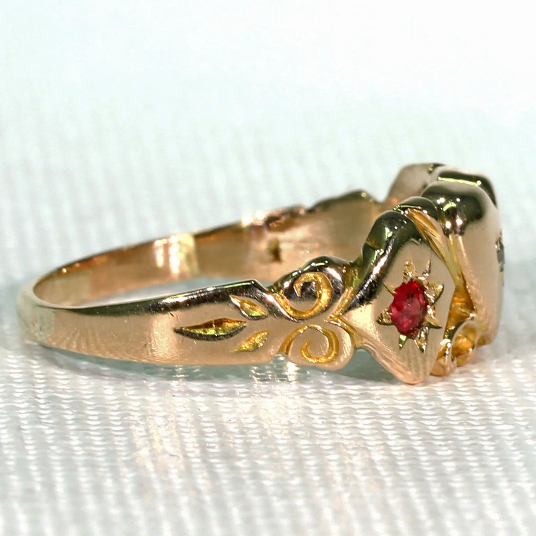 Victorian Ruby Diamond Heart Ring Gold