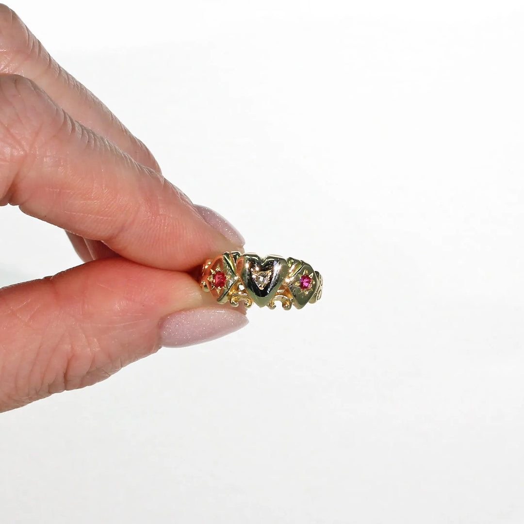 Victorian Ruby Diamond Heart Ring Gold