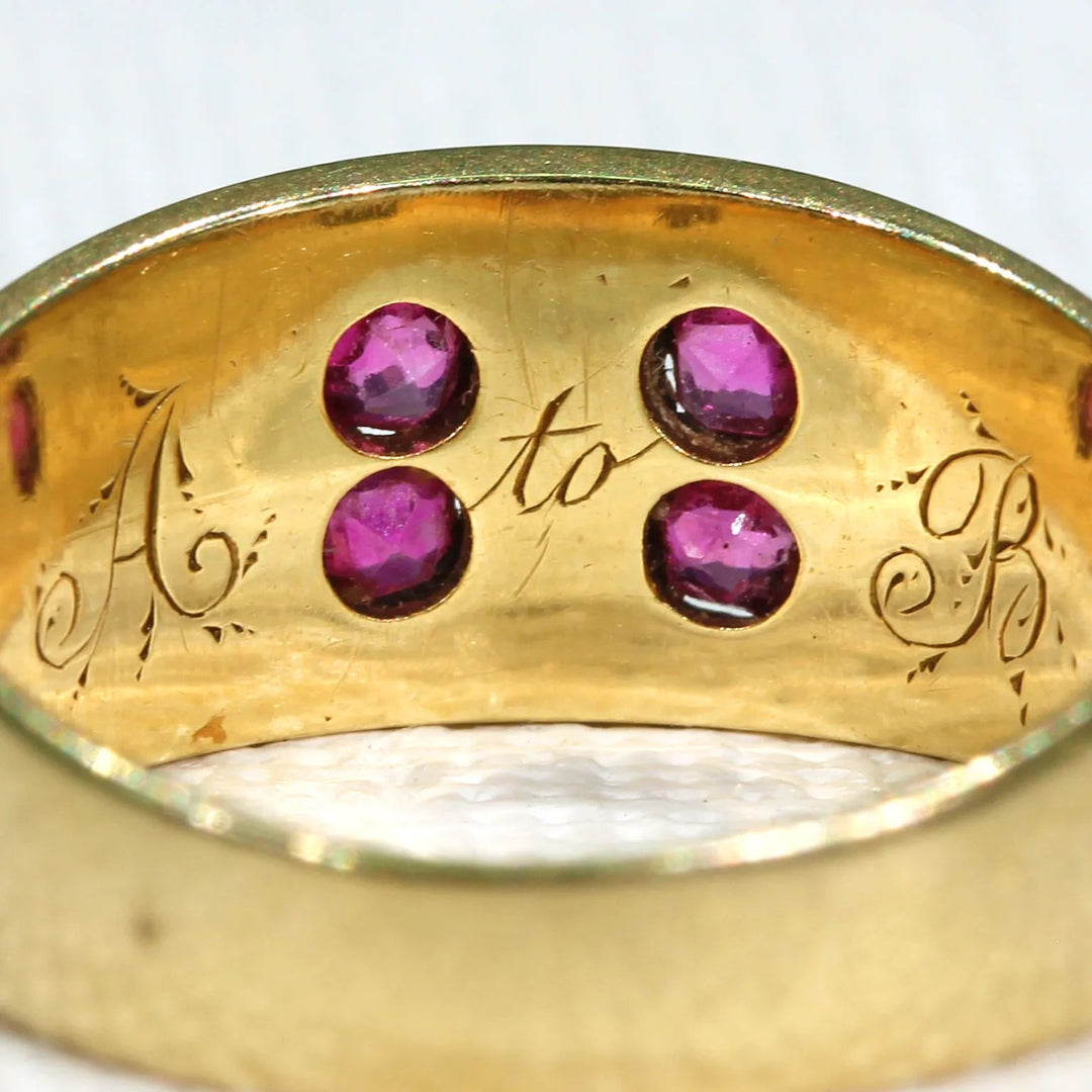 Victorian Ruby & Pearl Band 18K, Inscribed "A to B"