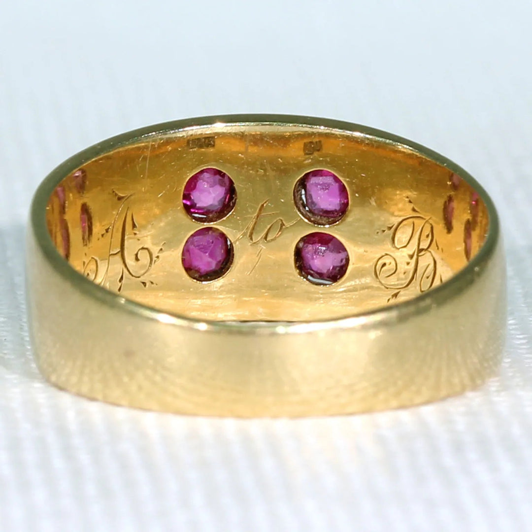 Victorian Ruby & Pearl Band 18K, Inscribed "A to B"