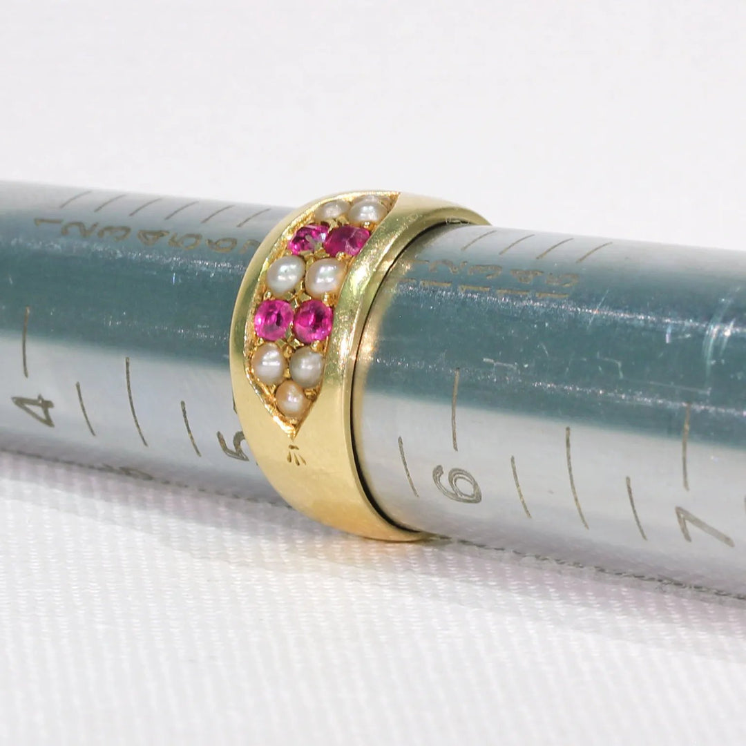 Victorian Ruby & Pearl Band 18K, Inscribed "A to B"