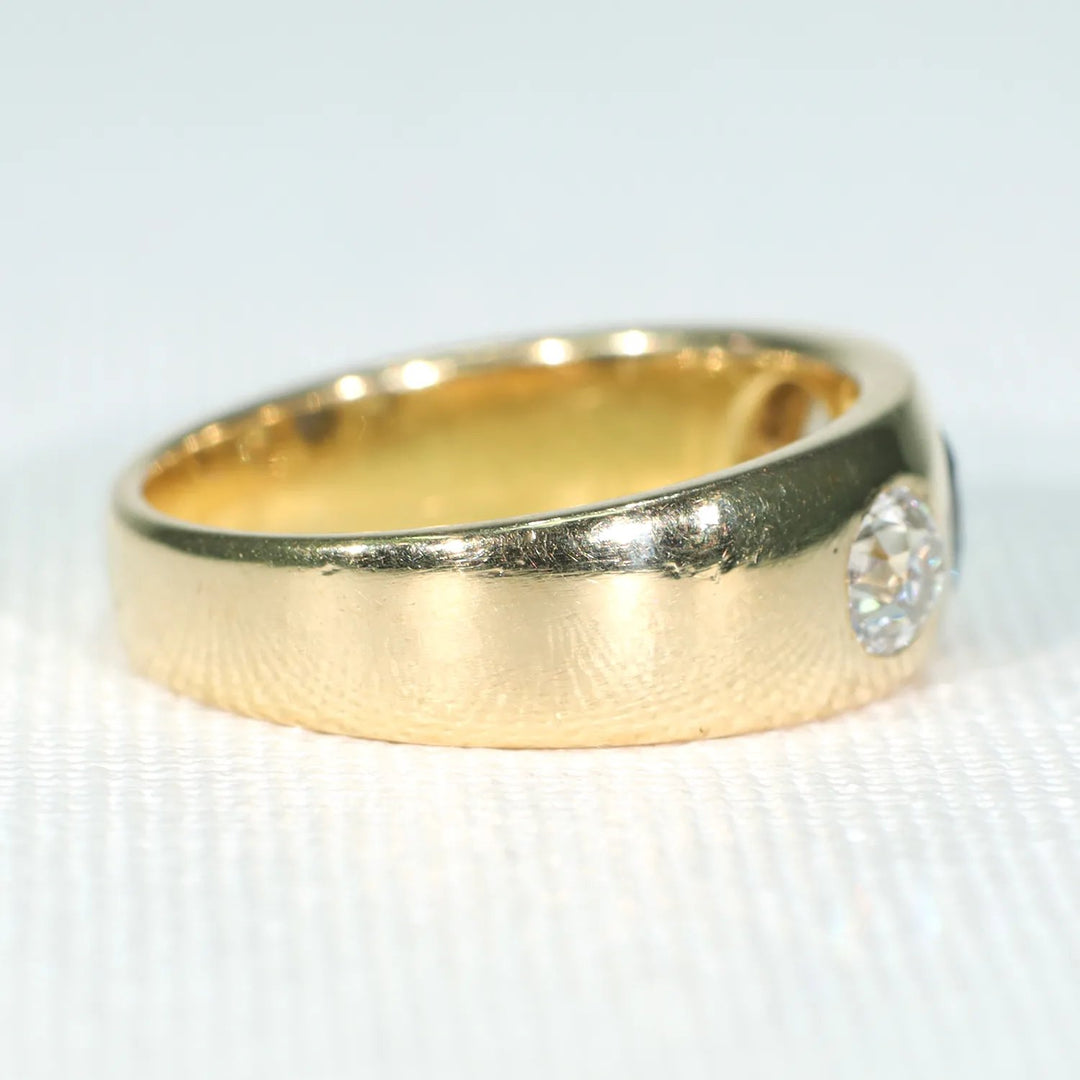 Victorian Sapphire Diamond Gentlemans Gypsy Ring 18k Gold