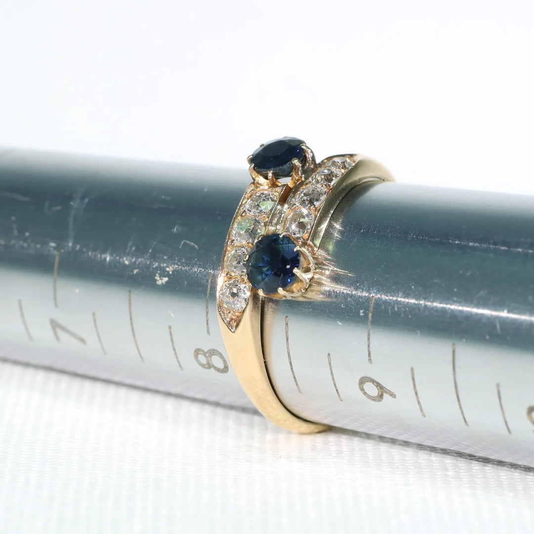 Victorian Sapphire Diamond By-Pass Ring 18k Gold
