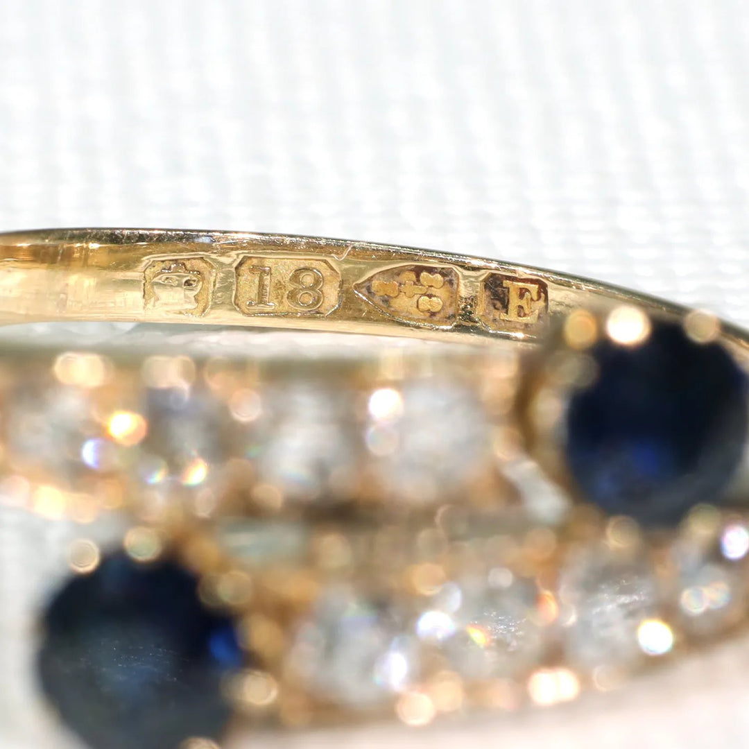 Victorian Sapphire Diamond By-Pass Ring 18k Gold