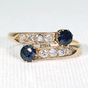 Victorian Sapphire Diamond By-Pass Ring 18k Gold