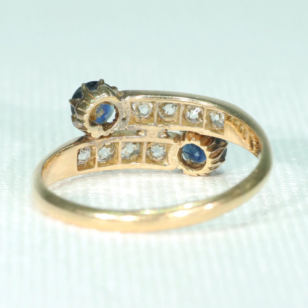 Victorian Sapphire Diamond By-Pass Ring 18k Gold