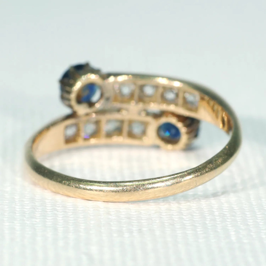 Victorian Sapphire Diamond By-Pass Ring 18k Gold