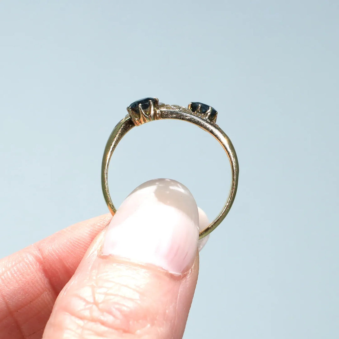 Victorian Sapphire Diamond By-Pass Ring 18k Gold