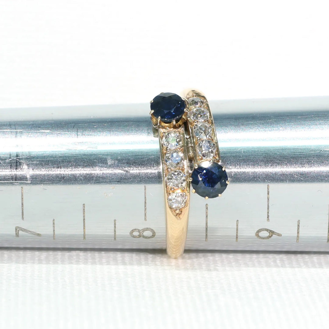 Victorian Sapphire Diamond By-Pass Ring 18k Gold