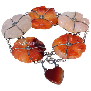 Victorian Scottish Agate Silver Bracelet Heart Lock Pebble Jewelry