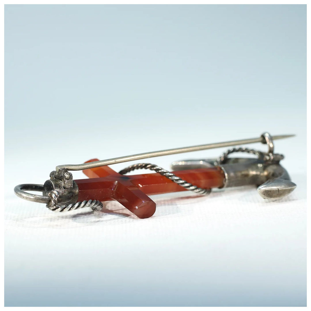 Victorian Scottish Carnelian Silver Anchor Brooch Pin