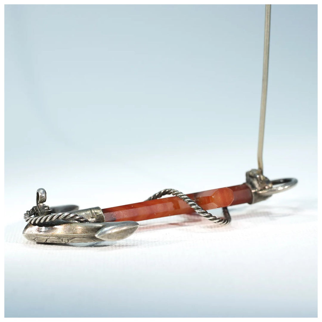 Victorian Scottish Carnelian Silver Anchor Brooch Pin