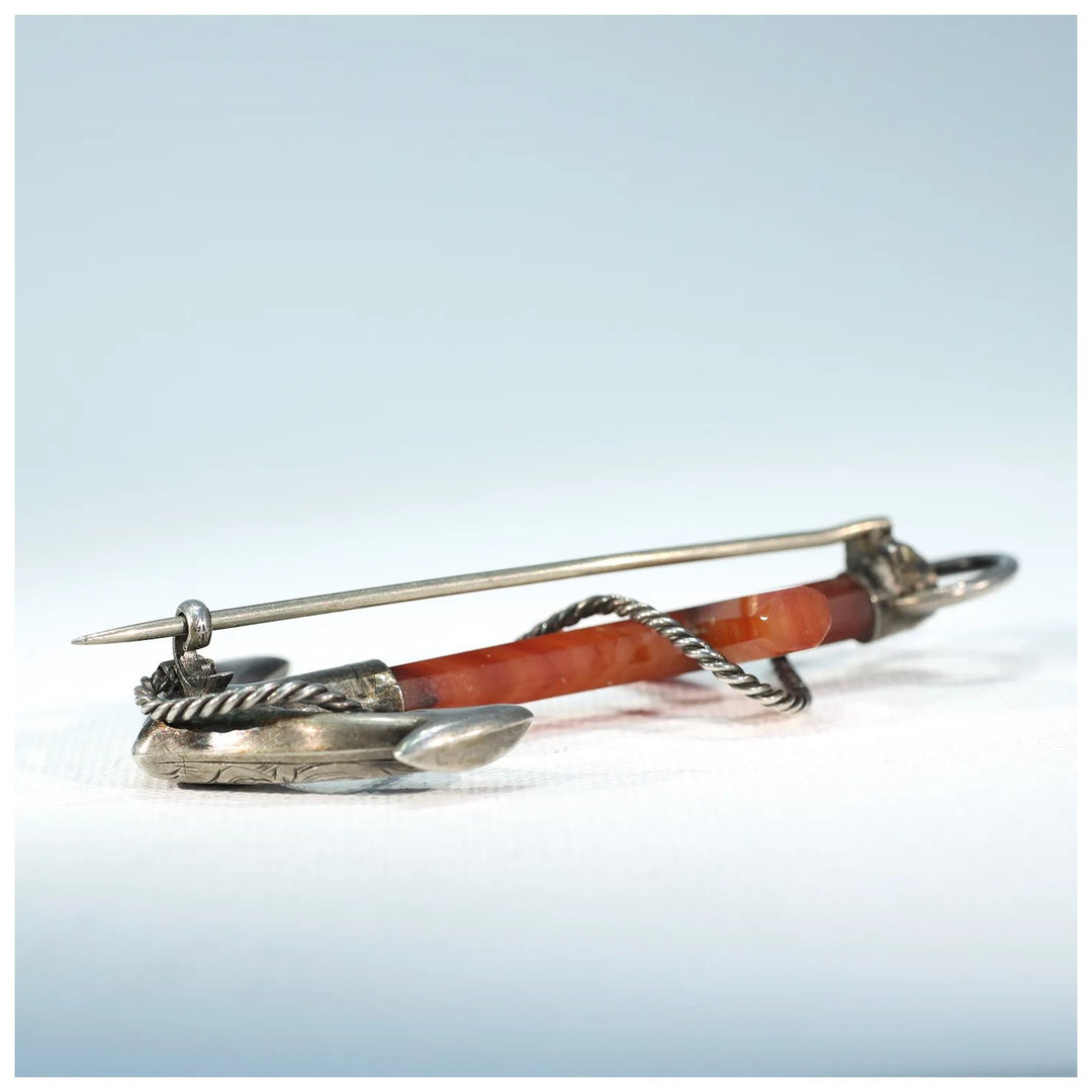 Victorian Scottish Carnelian Silver Anchor Brooch Pin