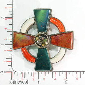 Victorian Scottish Pebble Brooch Pin Agate Bloodstone Silver