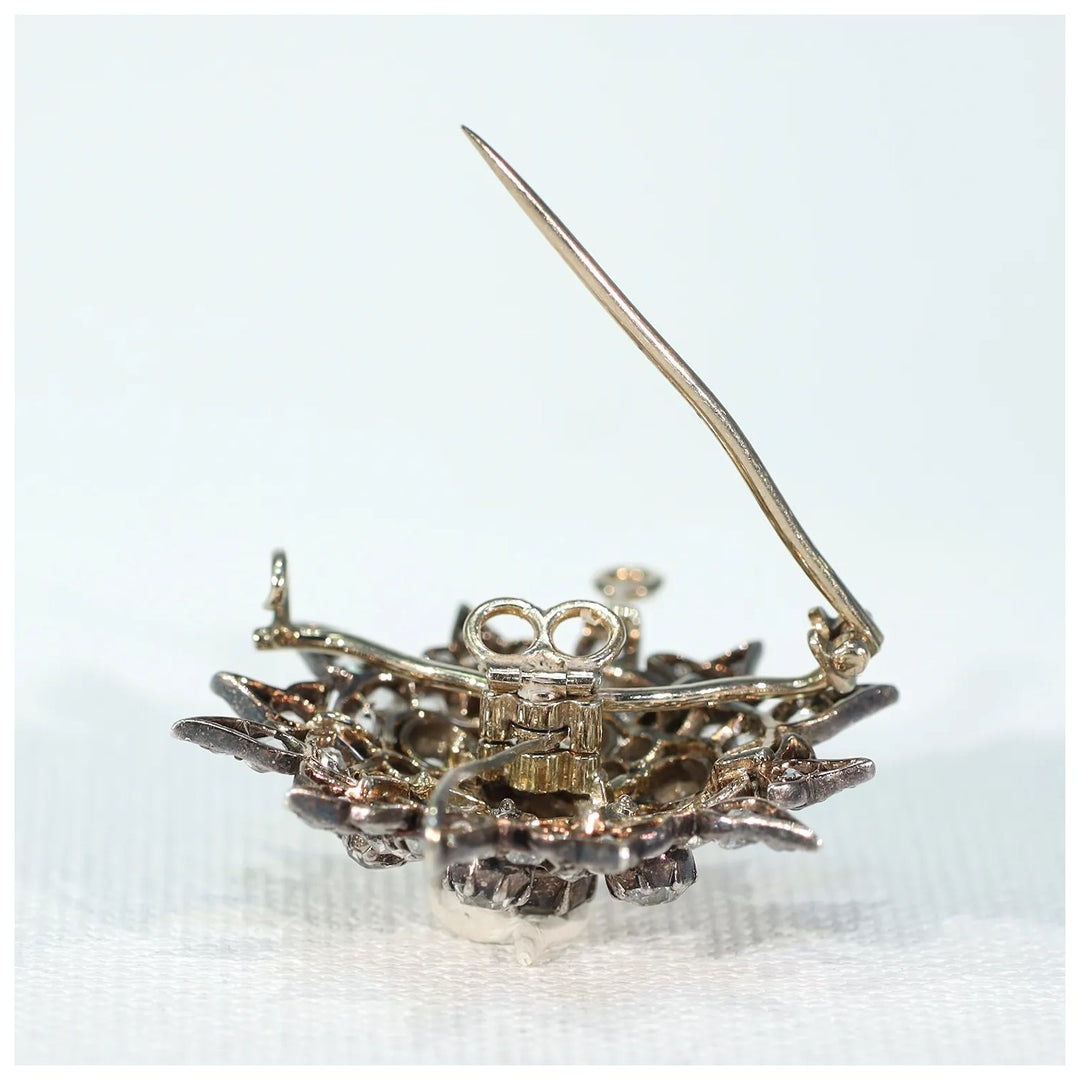 Victorian Starburst Diamond Pendant Brooch 3cttw 15k Gold Silver Set