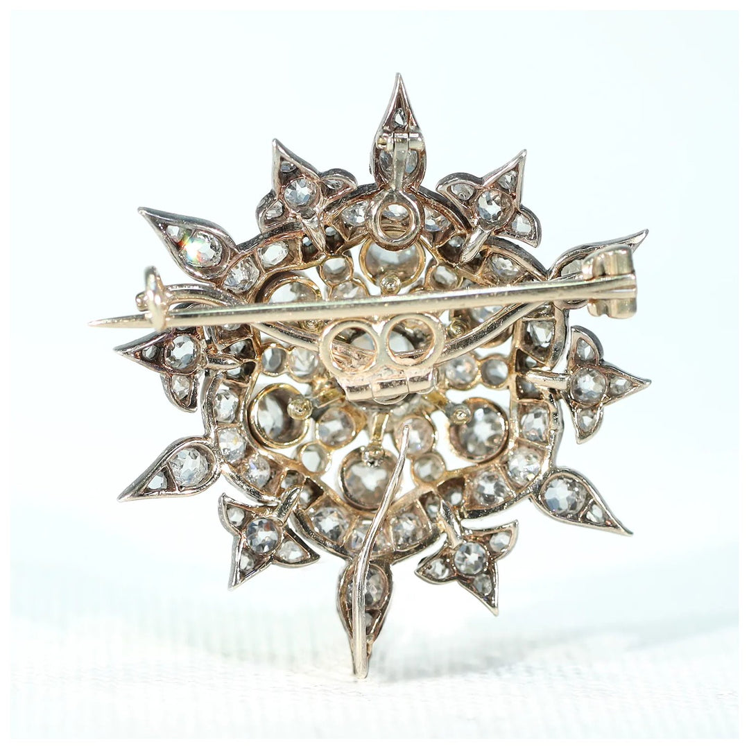 Victorian Starburst Diamond Pendant Brooch 3cttw 15k Gold Silver Set