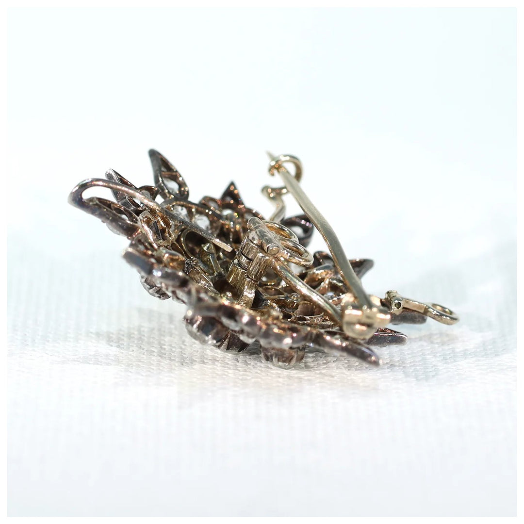 Victorian Starburst Diamond Pendant Brooch 3cttw 15k Gold Silver Set