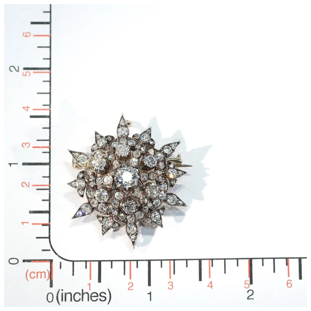 Victorian Starburst Diamond Pendant Brooch 3cttw 15k Gold Silver Set