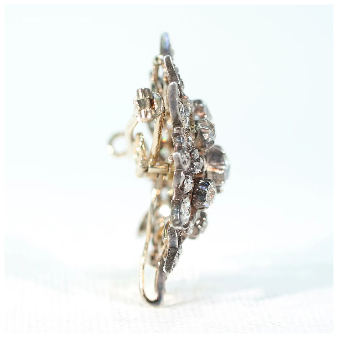 Victorian Starburst Diamond Pendant Brooch 3cttw 15k Gold Silver Set