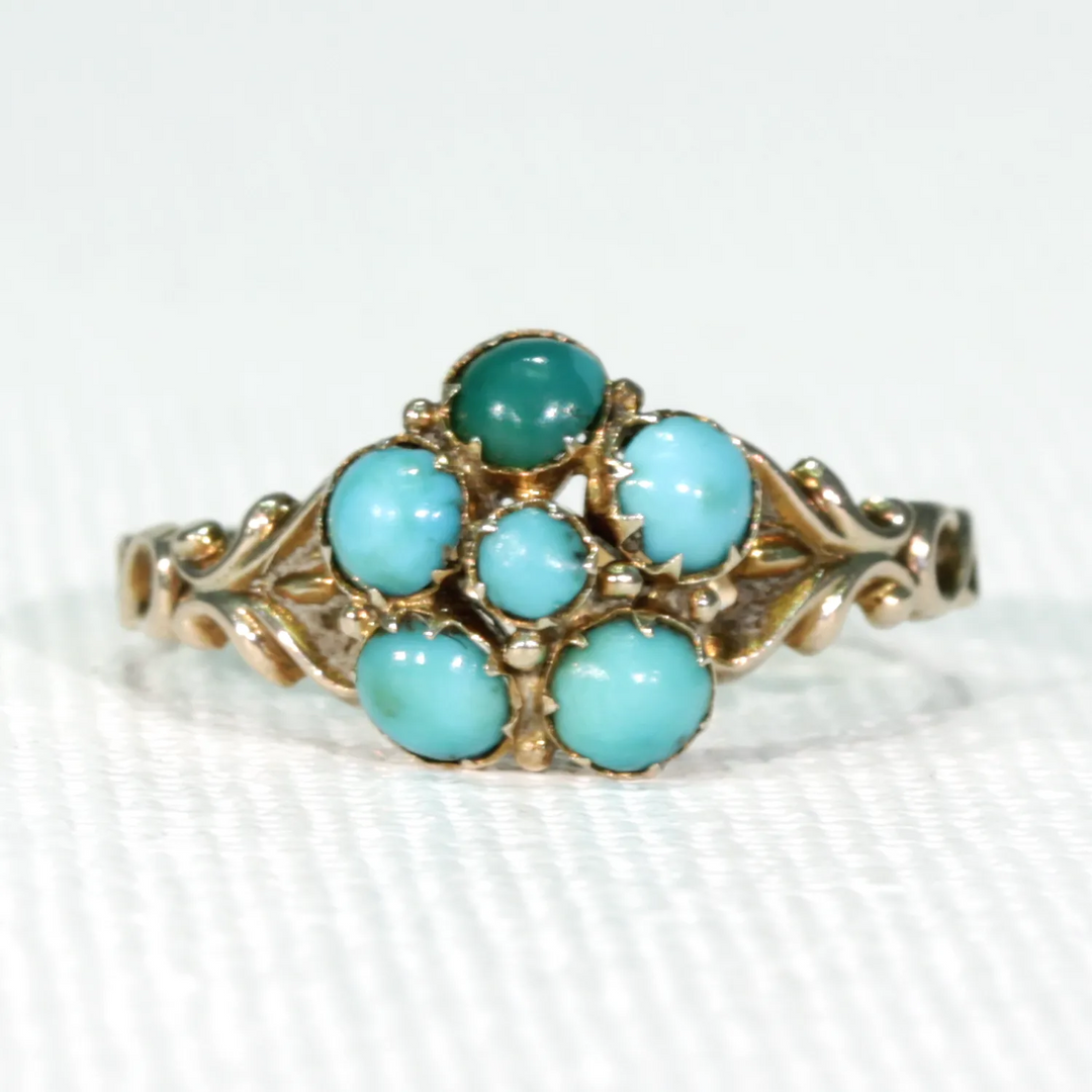Victorian Turquoise Gold Forget Me Not Ring