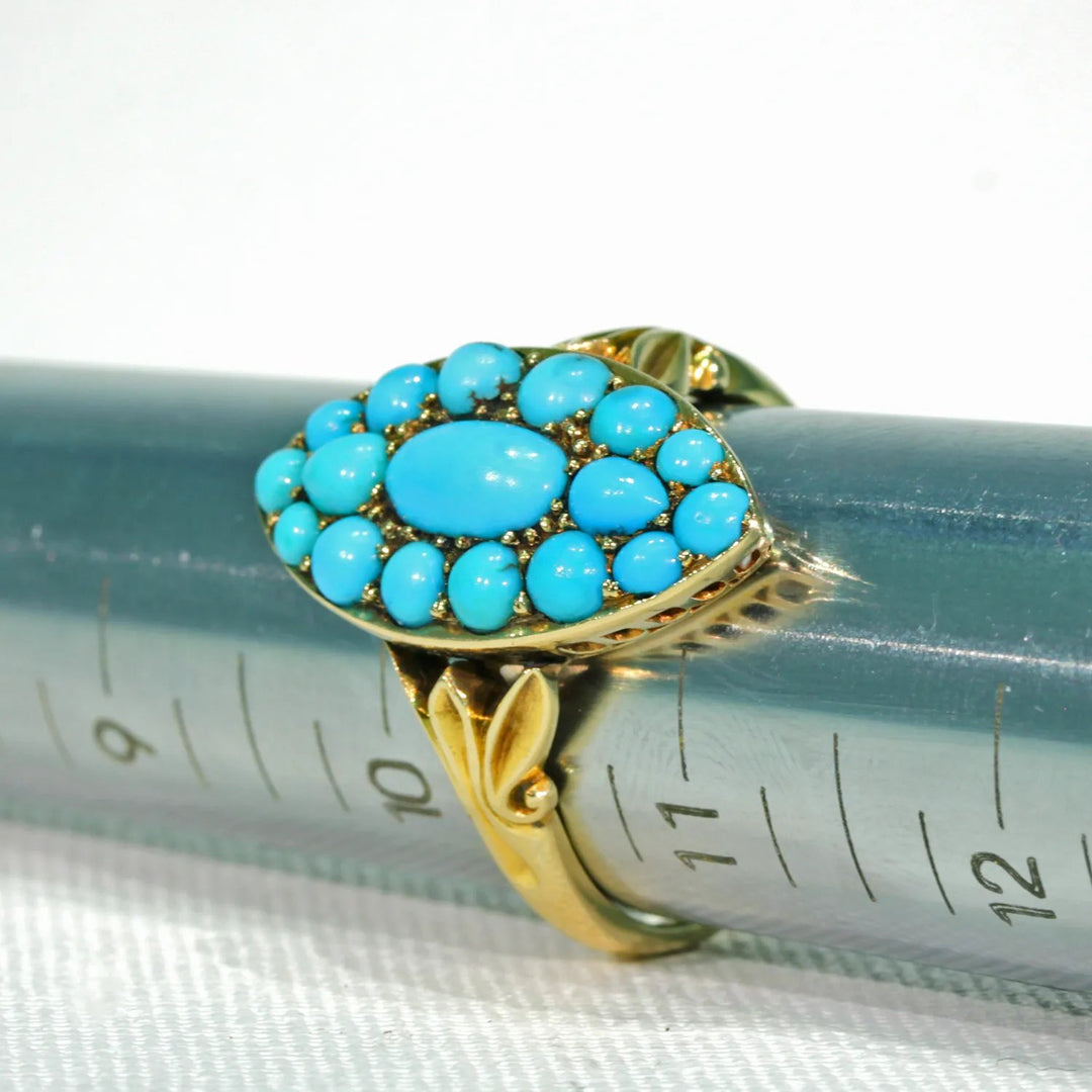 Victorian Turquoise Ring Navette Large 18k Gold