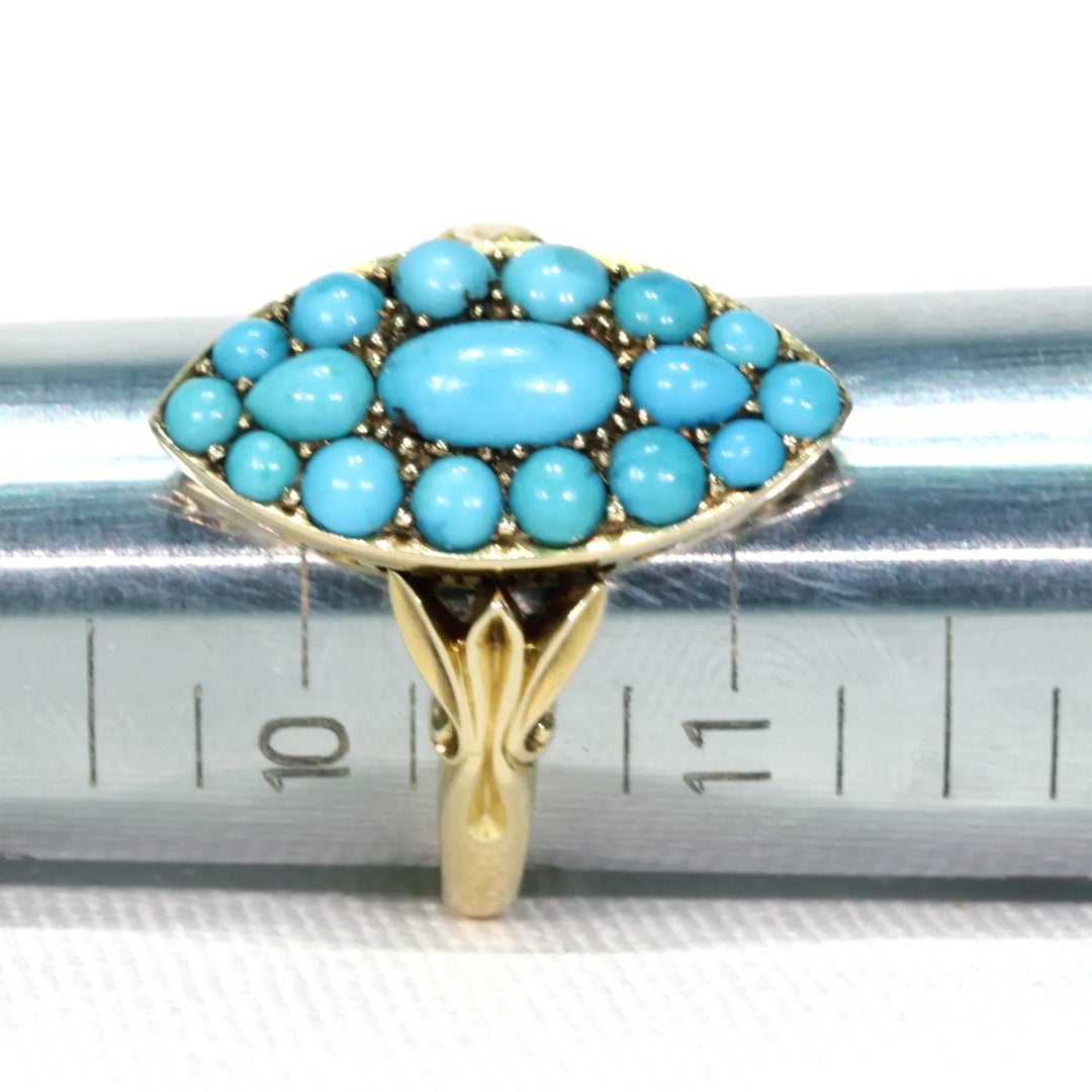 Victorian Turquoise Ring Navette Large 18k Gold
