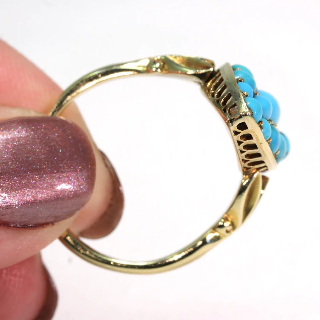 Victorian Turquoise Ring Navette Large 18k Gold