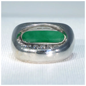 Vintage 1970s Jade Diamond Men's Ring 18k White Gold