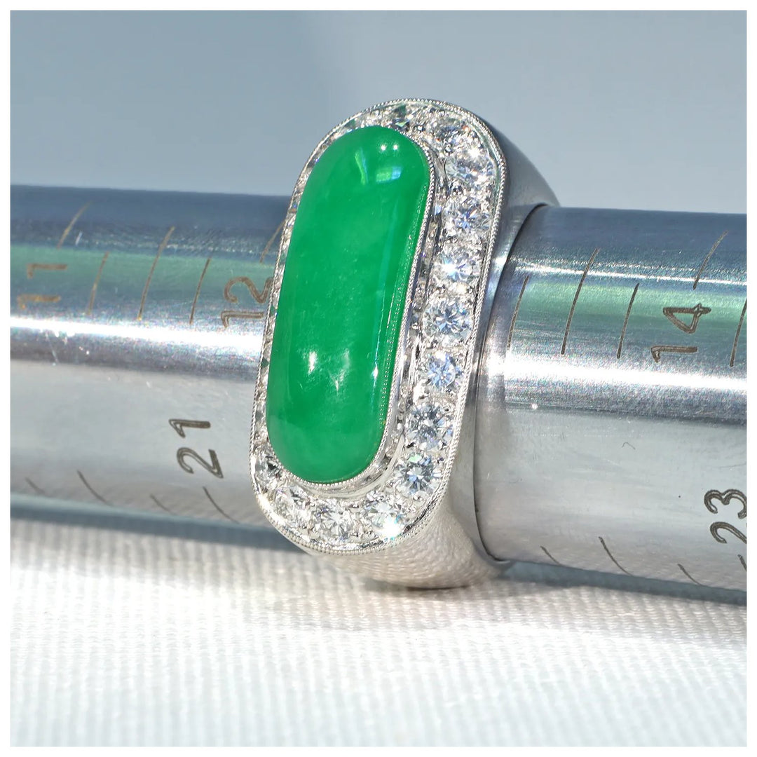Vintage 1970s Jade Diamond Men's Ring 18k White Gold