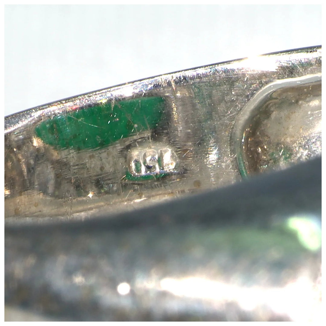Vintage 1970s Jade Diamond Men's Ring 18k White Gold